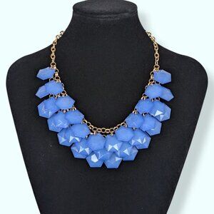 Blue Beaded Bib Statement Necklace